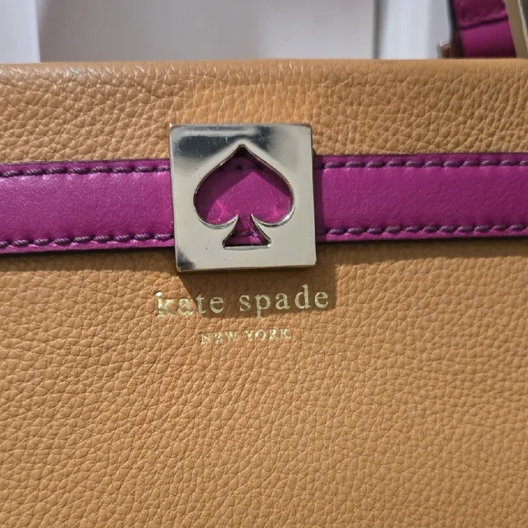 Kate Spade Colorblock Leather Tote Orange Pink Tan Shoulder Work Bag Spring - Picture 2 of 10